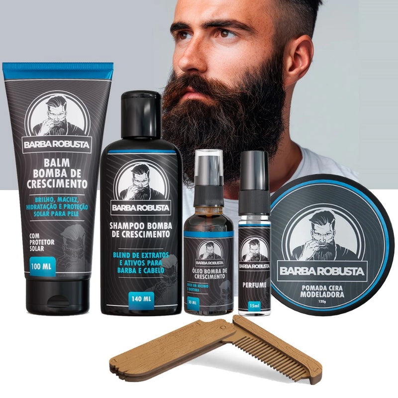 Kit Para Barba - Shampoo  Balm Óleo Cera Perfume + Pente